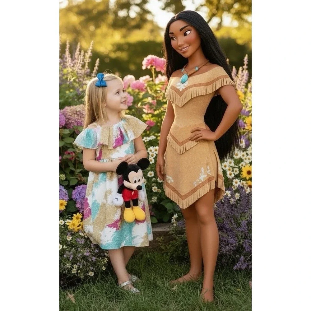Disney Store Pocahontas Princess Dress Up Costume Shift Feathers Glitter Size 4T - Picture 2 of 10